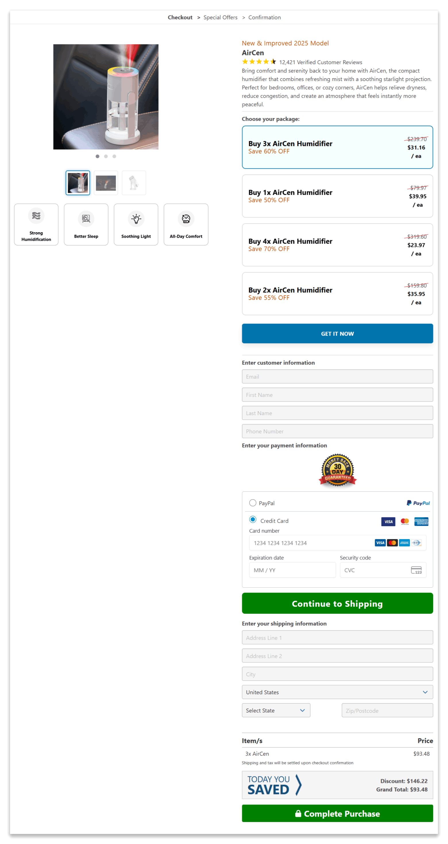 AirCen secure checkout page